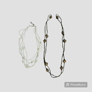 Beaded Necklaces -2.  White, Brown.